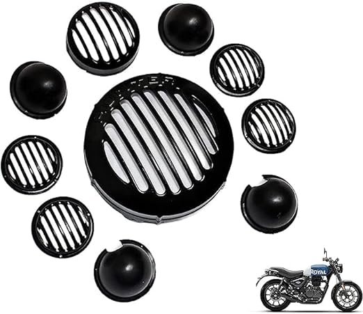 Zombieeast Headlight jaali grill for Royal Enfiled Hunter 350 cc. Made with premium quality iron metal, which makes the structure very stable, hard and long lasting. Designed in full die-casted metal body, the offered headlight and back light grill in this set can be easily installed over the headlight and tail light of the Motorcycle to enhance the look. Just unscrew the original headlight cover and install over the pre-drilled holes.