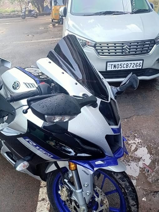 Zombieeast Windshield Front Headlight Visor Bike Wind Deflectors Windscreen Glass Black Protector Superior PC Plastic for Yamaha R15M, R15 V4