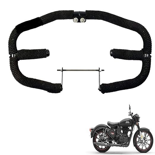 Zombieeast Heavy Duty Metal with Rope Stylist 8 Bend Black Rope Safety Leg Crash Guard for Royal Enfield Classic Reborn 350