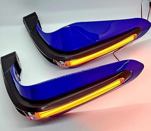 Zombieeast Bike Universal Motorcycle Hand Guard/Brake, Clutch Lever Guard/Wind Deflector With Drl Led Light For All Bikes (Blue) For Bajaj New Discover 125 M DTS-i