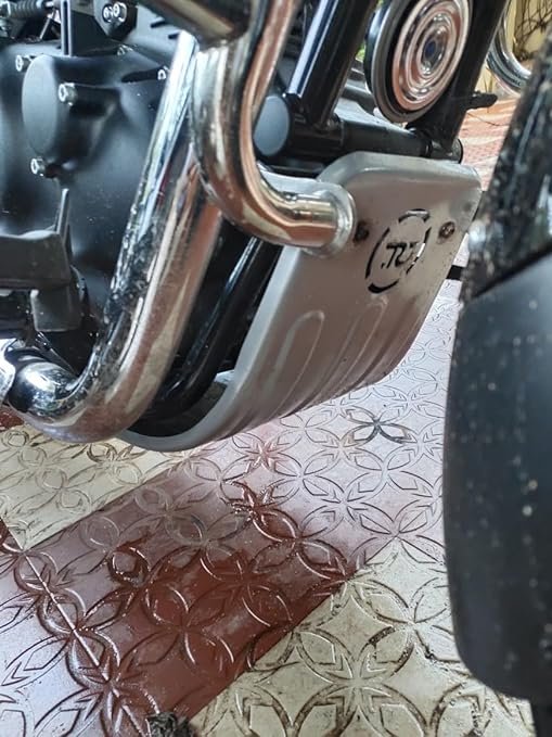 Zombieeast Bike Engine Bash Plate Bike Sump Guard Chrome R Logo Compatible with Royal Enfield Meteor 350
