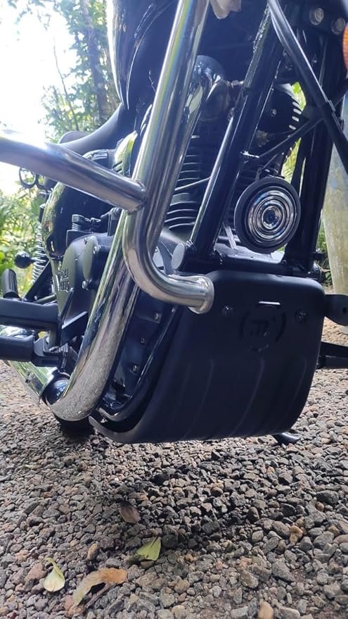 Zombieeast Bike Engine Bash Plate Bike Sump Guard Black R Logo Compatible with Royal Enfield Meteor 350