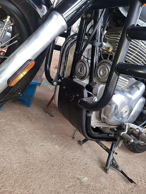 Zombieeast Bike Engine Bash Plate Bike Sump Guard Black R Logo Compatible with Royal Enfield Reborn Classic 350