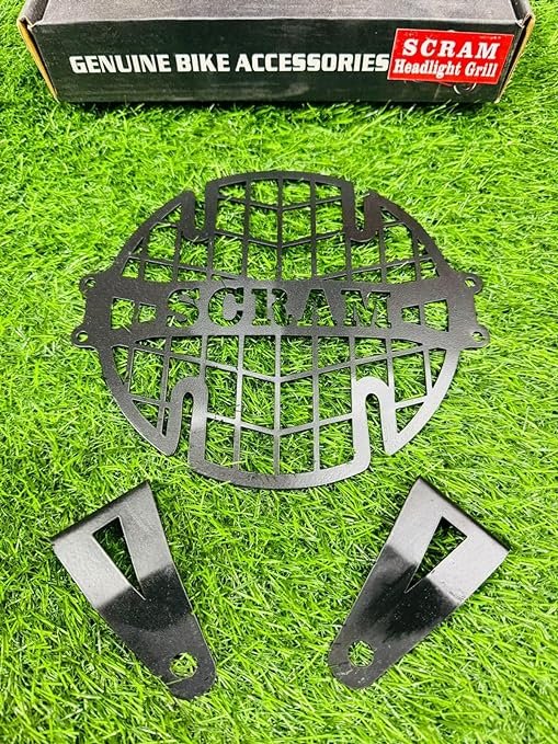 GadiBik Headlight Grill with Scram Logo Metal Headlight Grill Direct Fit For Royal Enfield Scram 411